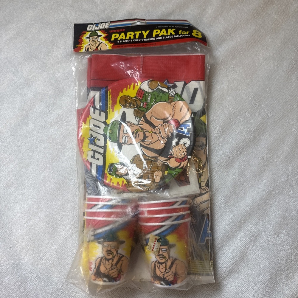 Vintage 1986 GI Joe Party Pak Sealed Hasbro Sgt Slaughter Plates Cups Napkins